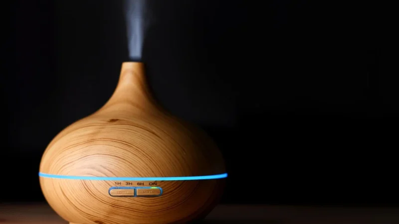 (Black) 600ml Humidifier Aroma Diffuser with Colorful Night Light Remote Control Three Gear Tming Low Noise for Home Office